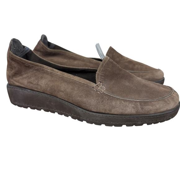 Stuart Weitzman Brown Nubuck Leather Wedge Slip On Casual Comfort Shoes sz 9 - Picture 1 of 16